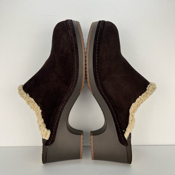 CROCS Sarah Leather Clogs Shearling Lined Mules Brown Shoes Womens Size 8 - Picture 5 of 12